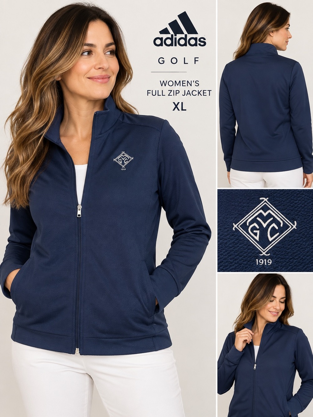 NWT Adidas Women’s Golf Full-Zip Jacket XL Crew Navy GZGC 1919